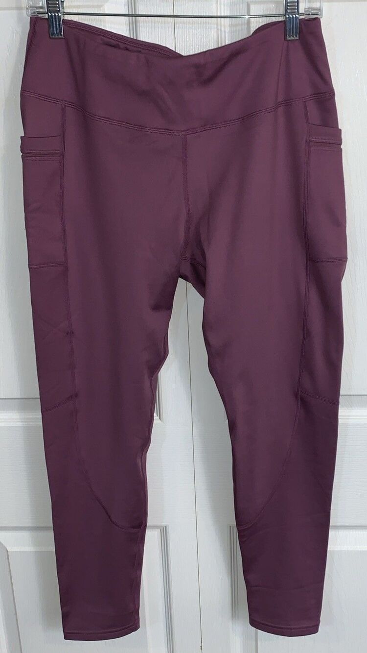 Level Up Active Active Leggings Womens L Purple Plum Pockets Fleece Lined